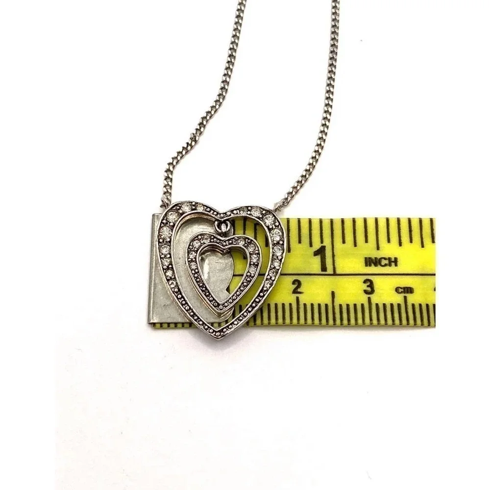 MONET Necklace Hearts Silver Tone Rhinestones 16”